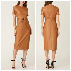 Shoshanna Rhonda Faux Leather Sheath Dress in Camel
